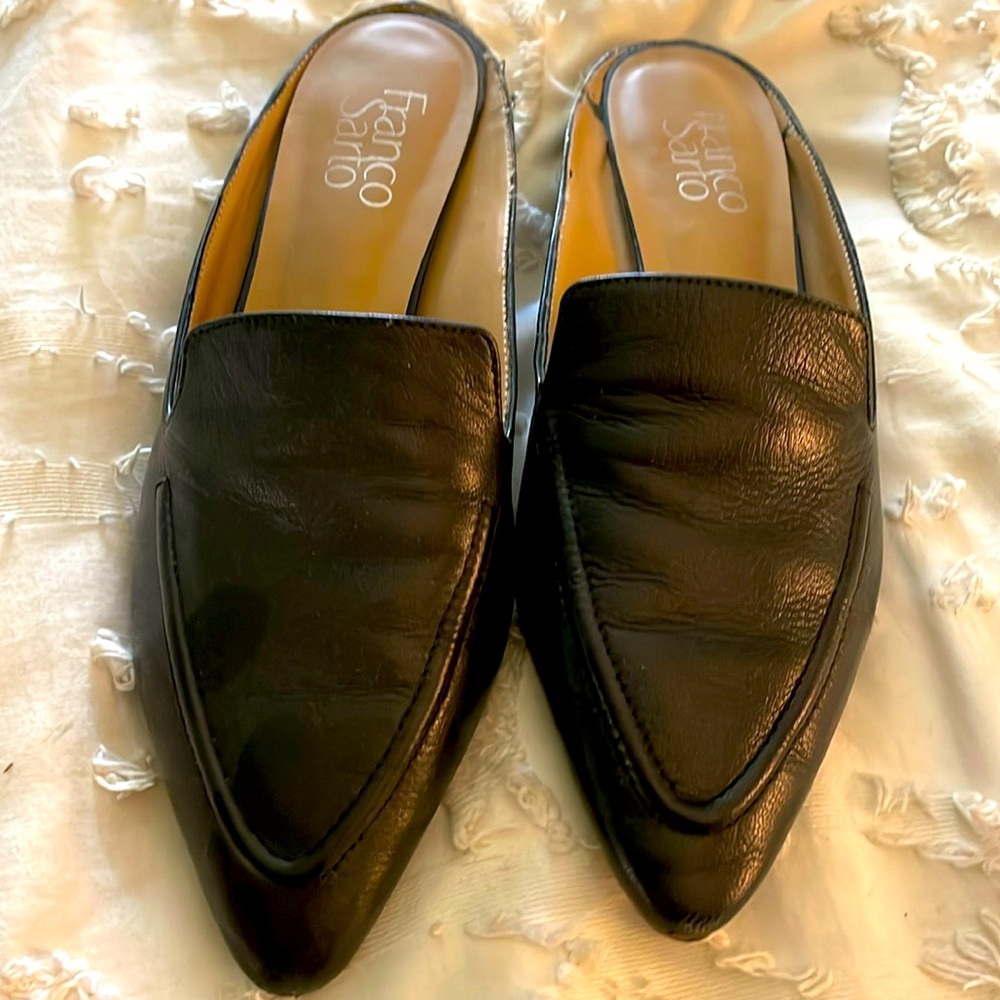 Franco Sarto Black Pointed Leather Mules